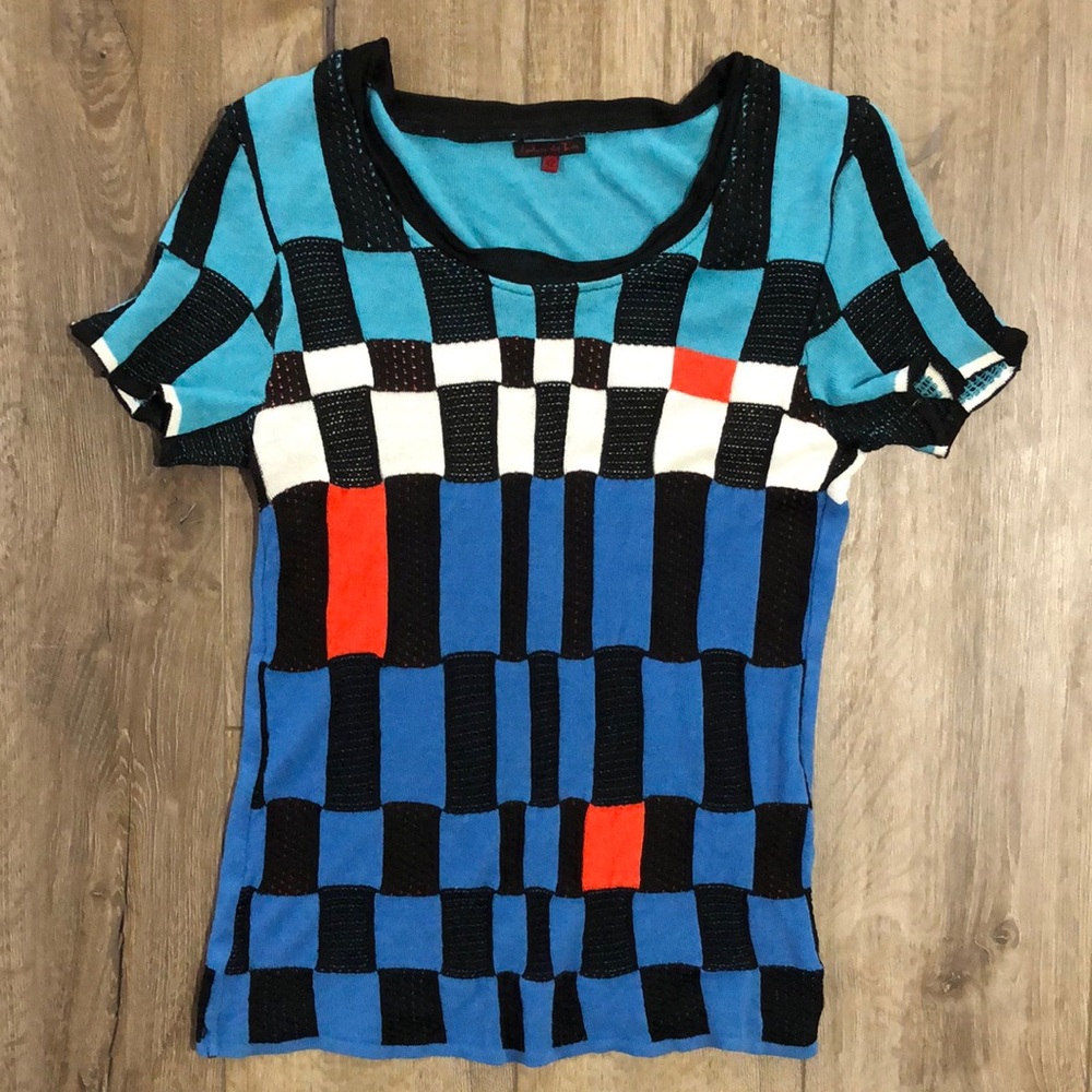 AVENTURES DES TOILES Short Sleeve Knit Sweater Top